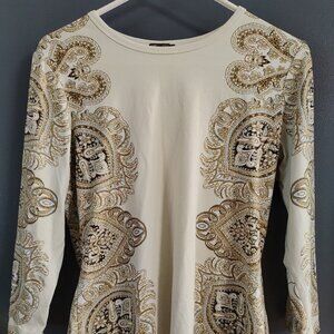 J McLaughlin Long Sleeve Pullover Top Women's Medium Beige Paisley Design